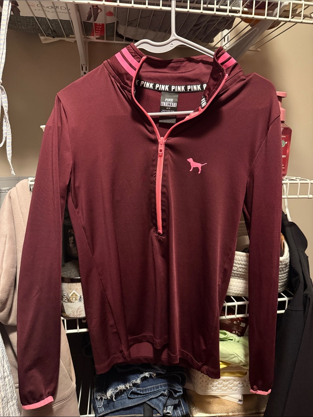 PINK Victoria's Secret Maroon Half-Zip Pullover with Pink Accents